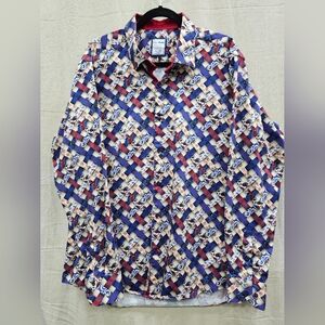 T.m. Martin Men's Bandana Pattern Slim Fit Button Down Dress Shirt Size Euro3XL